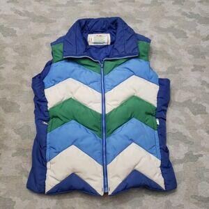 Vintage Colin Puffer Vest Mens Small‎ Blue Full Zip Chevron Color Block